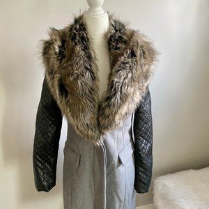 Faux Fur & Leather - Winter Coat- Trench - XS